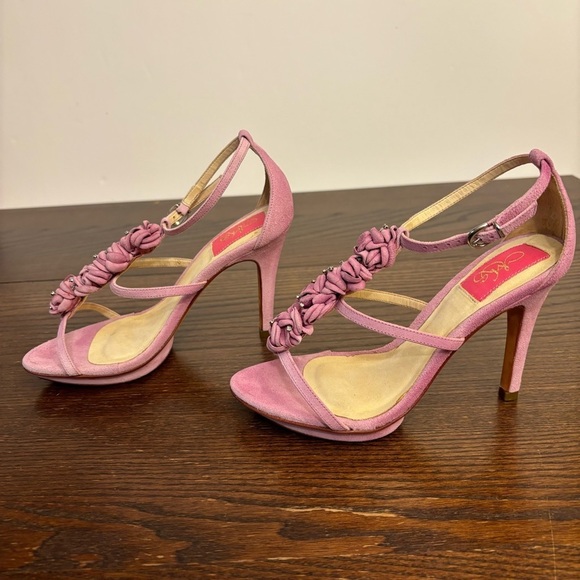 MS Shoe Design Handmade Brazil Pink Leather Diamond Pins 'ANNA' Sandals 5 Heels - Picture 6 of 16